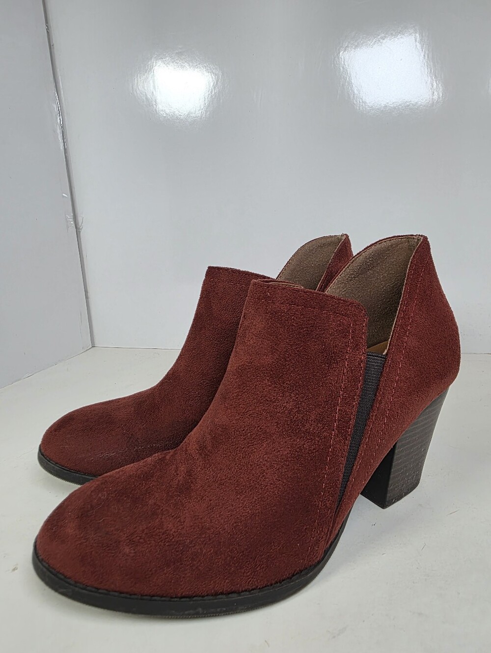 Cityclassified Faux Suede Ankle Bootie in Red Rusty Burgundy
